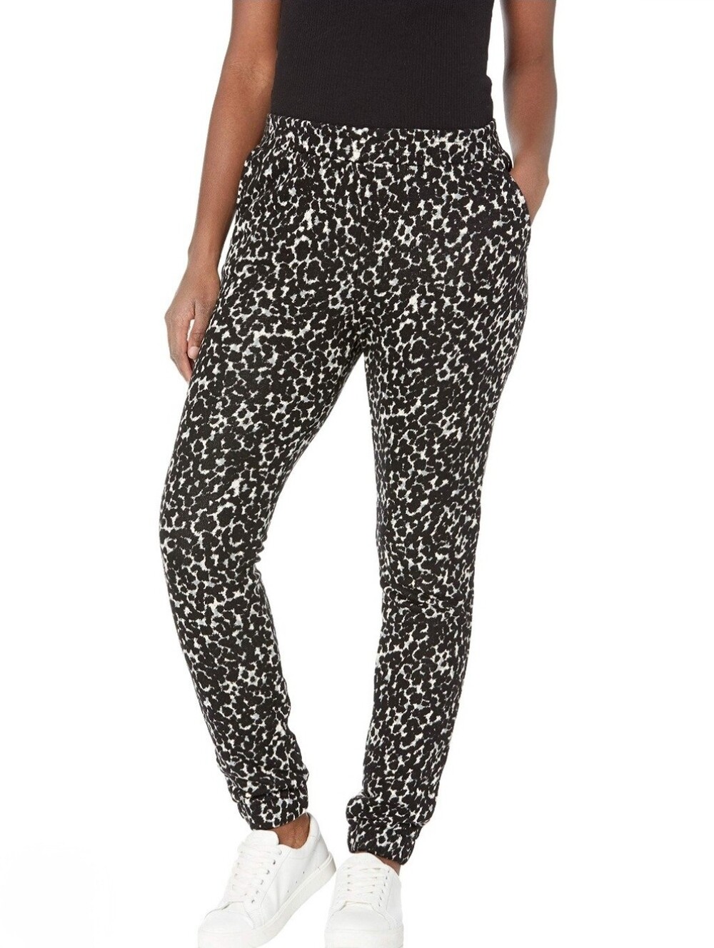 BB Dakota Black and White Leopard-Print Joggers